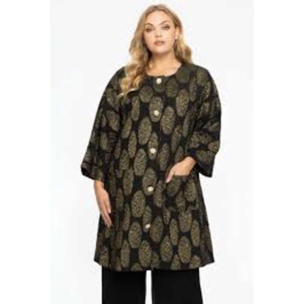 Yoek Jacquard Jacket light coat evening XXL going out mobwife gold leaf floral